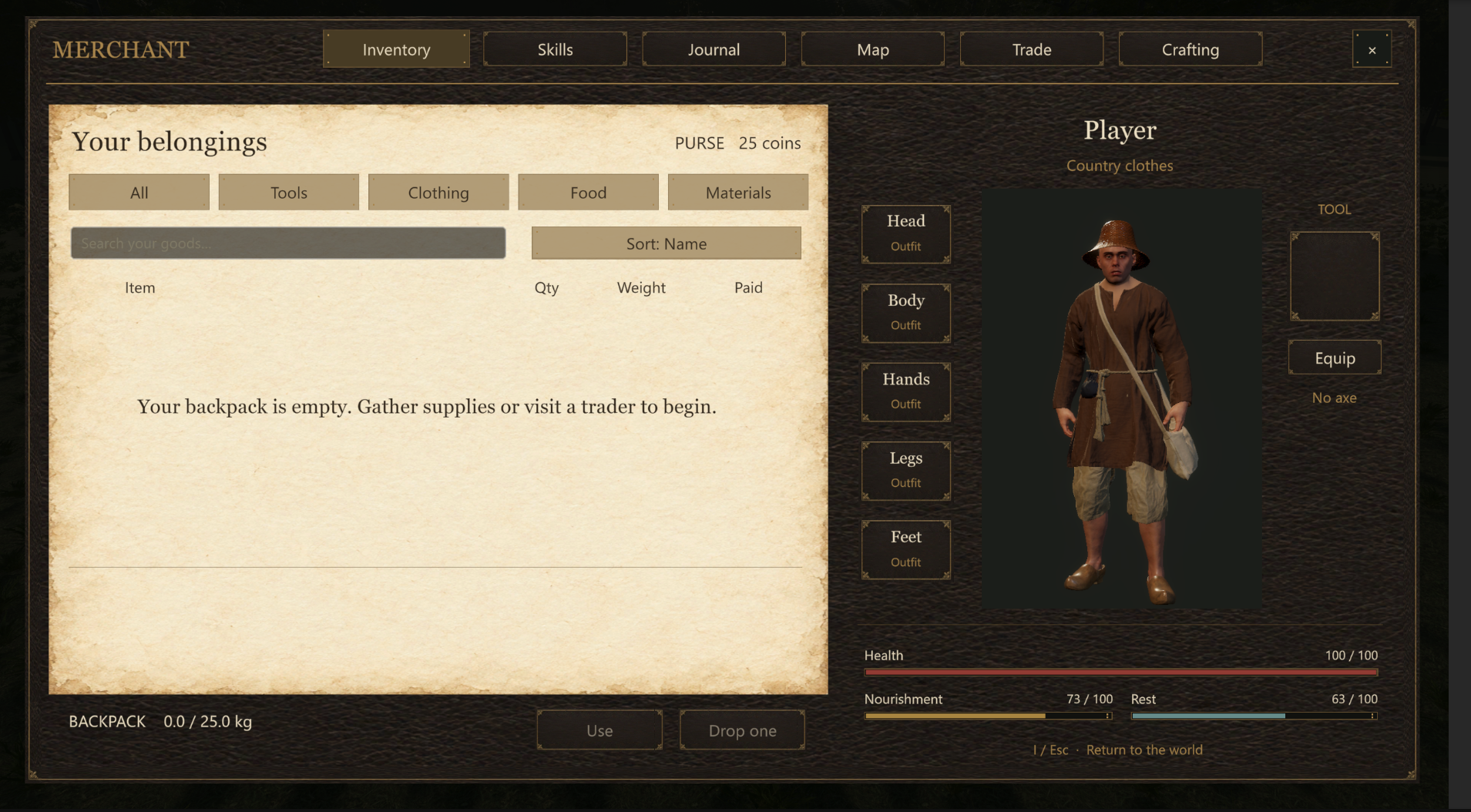 Hearth & Fortune Unity inventory and equipment interface
